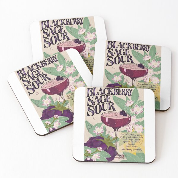 Item preview, Blackberry Sage Sour Mocktail Recipe Poster, Hand-Illustrated Botanical Cocktail Art designed and sold by LaPolilladPapel.