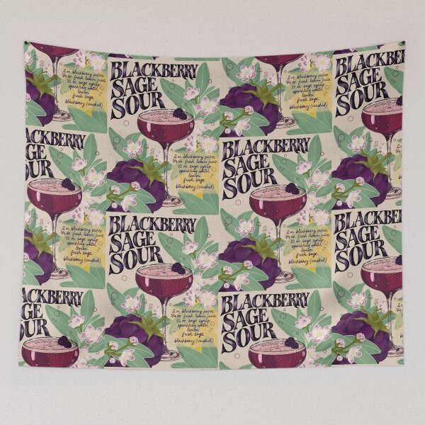 Item preview, Blackberry Sage Sour Mocktail Recipe Poster, Hand-Illustrated Botanical Cocktail Art designed and sold by LaPolilladPapel.