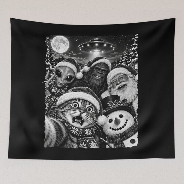Item preview, Funny Christmas Selfie Alien Bigfoot Santa Cat and Snowman designed and sold by will freed18.