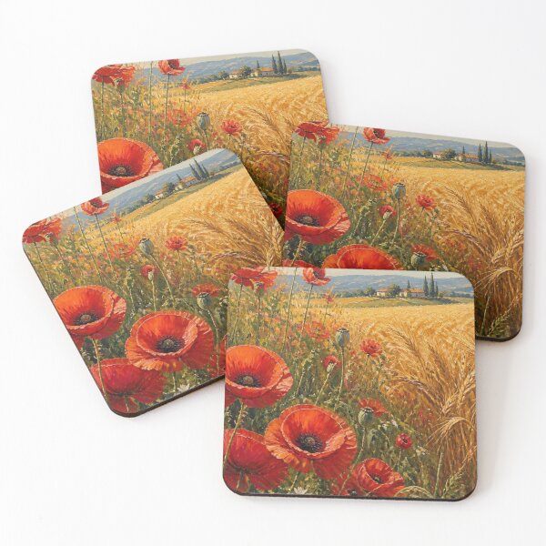 Item preview, Tuscan Poppy Meadow and Golden Wheat Fields – Italian Countryside Oil Painting designed and sold by ThatSurreyLife.