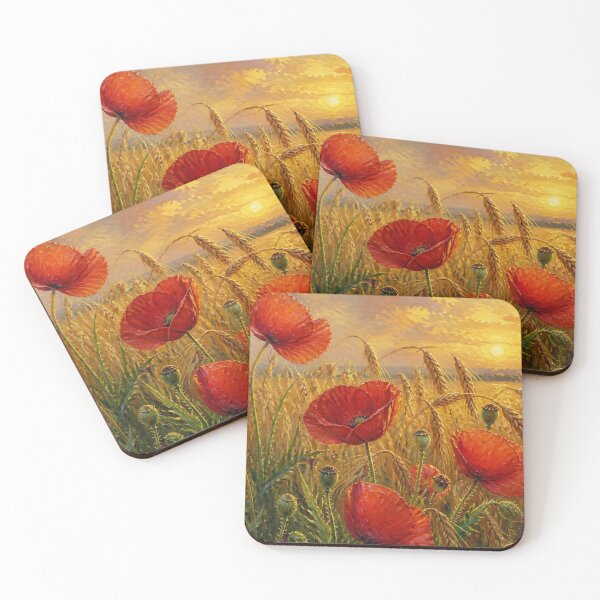 Item preview, Red Poppies at Golden Sunset – Romantic Wheat Field Oil Painting designed and sold by ThatSurreyLife.