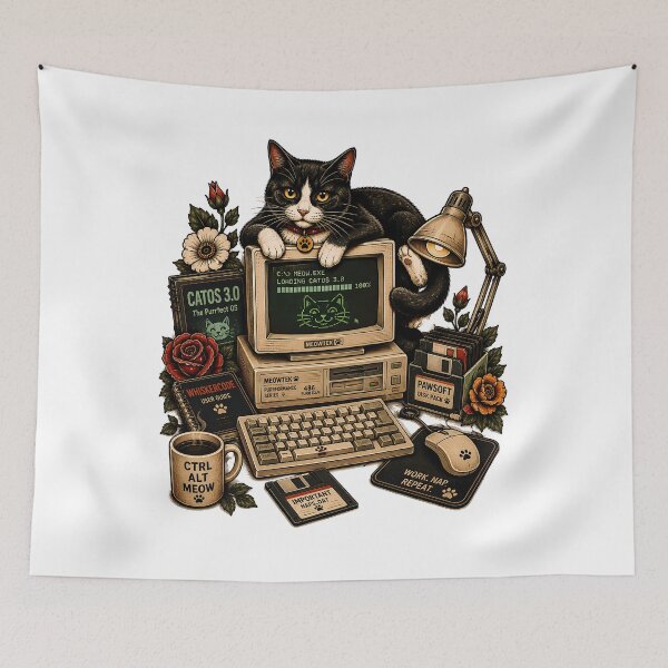 Item preview, Retro Computer Cat Coding Geek designed and sold by Old's Cool Cat Studio.