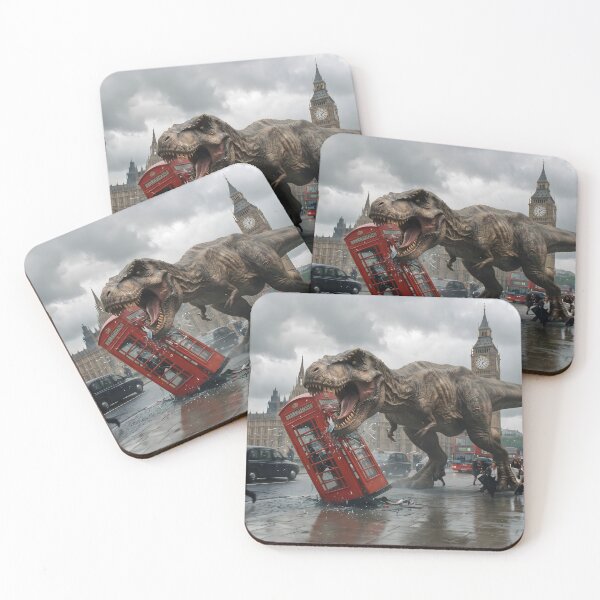 Item preview, Dinosaur in London: Realistic T-Rex Biting Red Telephone Booth designed and sold by TeeBeeDesigns.
