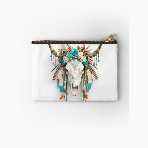 Item preview, Boho Turquoise Floral Tribal Steer Skull Art designed and sold by Michaelragheb.