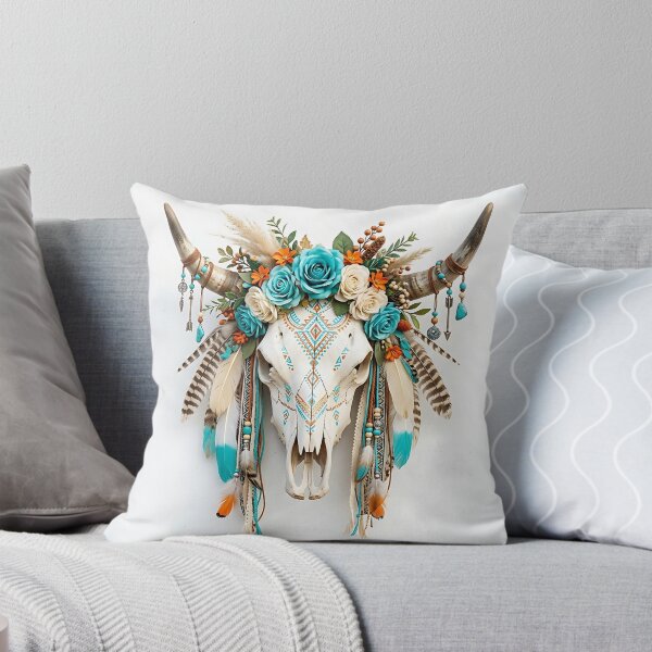 Item preview, Boho Turquoise Floral Tribal Steer Skull Art designed and sold by Michaelragheb.