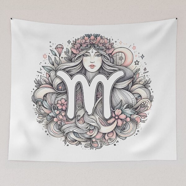Item preview, Virgo Zodiac Boho Floral Maiden Art designed and sold by Zodiac Celestial Art.