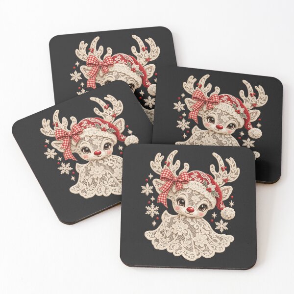 Item preview, Reindeer Vintage Floral Lace Gingham Bow Coquette Christmas designed and sold by AmiGraph.