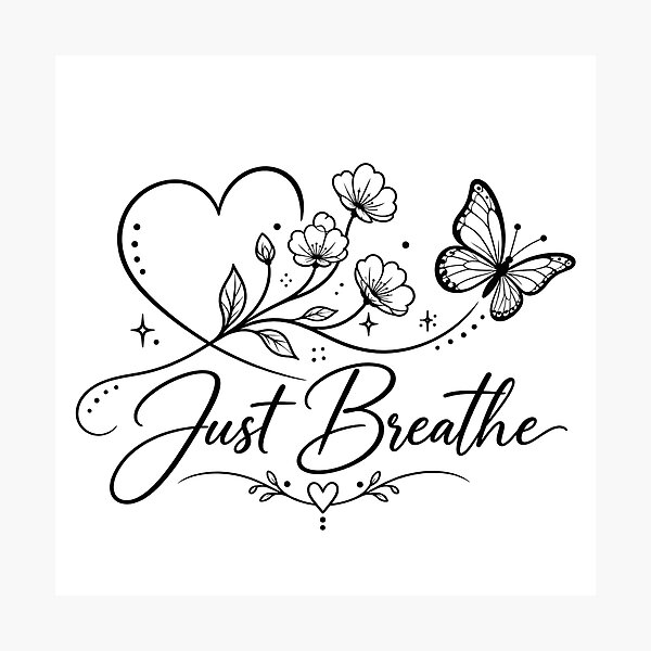Item preview, Just Breathe – Elegant Floral Butterfly Coloring Design with Inspirational Quote designed and sold by IrhaArts.
