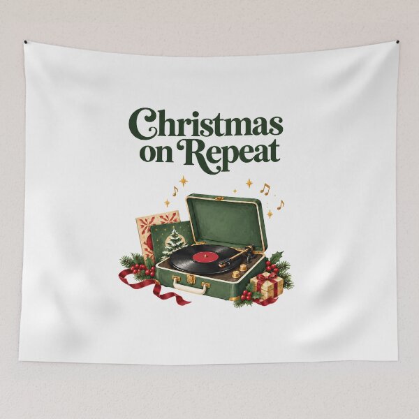 Item preview, Christmas on Repeat – Vintage Vinyl Record Player Illustration designed and sold by CheersTOGETHER.
