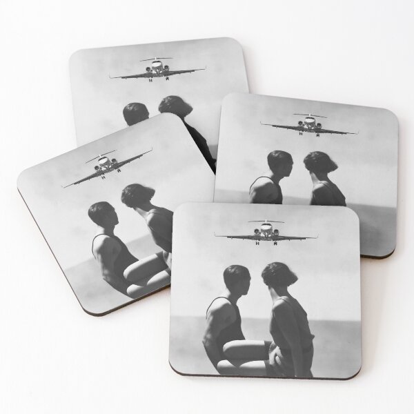 Item preview, South Pacific - plane landing over couple on dock vintage black and white fine art photograph designed and sold by Astrid Arkhangelsky.