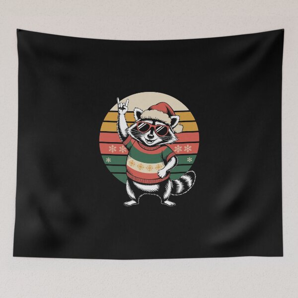 Item preview, On Christmas Raccoon Santa Ugly Sweater – Retro Sunset Art designed and sold by jkrphoto.