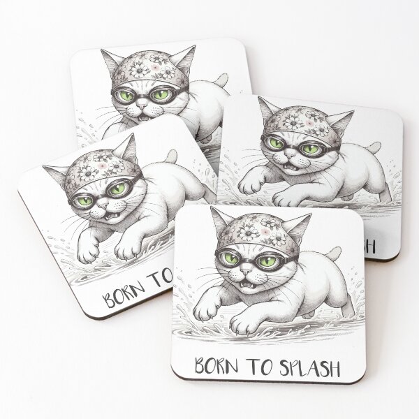 Item preview, Swimming Cat in Floral Cap and Goggles Splash Art designed and sold by Litely.