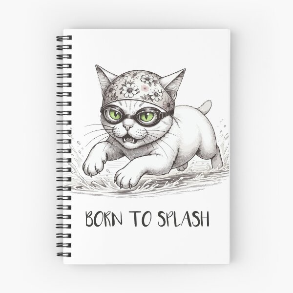 Item preview, Swimming Cat in Floral Cap and Goggles Splash Art designed and sold by Litely.