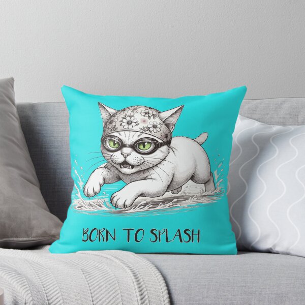 Item preview, Swimming Cat in Floral Cap and Goggles Splash Art designed and sold by Litely.