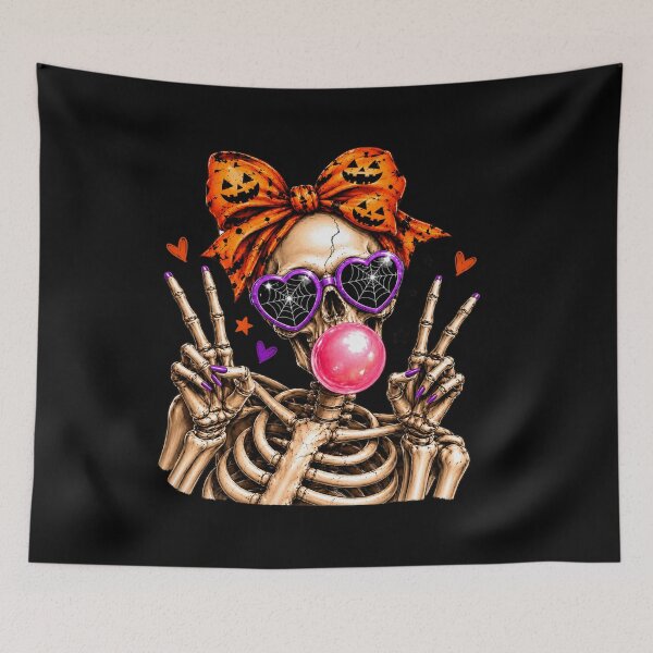 Item preview, Halloween Skeleton Blowing Bubblegum with Pumpkin Bow designed and sold by hoganpineda.