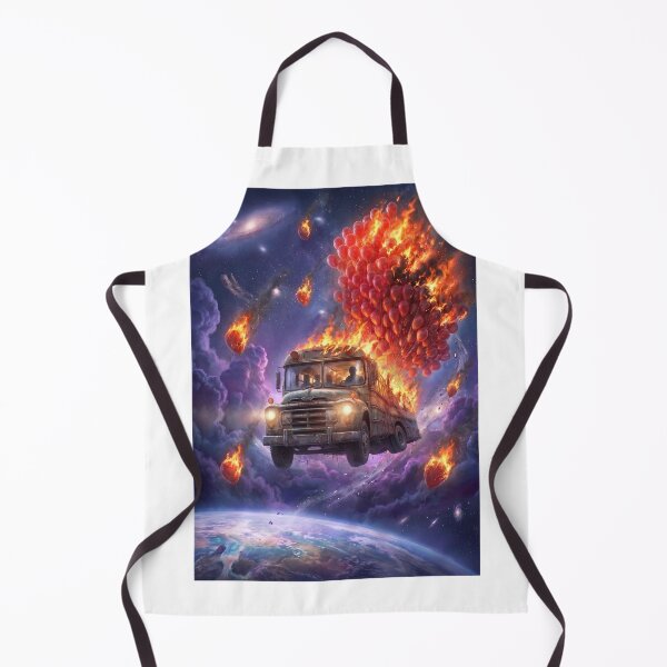 Item preview, Flaming Vintage Bus Flying in Space Red Balloons Pop Surrealism designed and sold by Rain-Road.