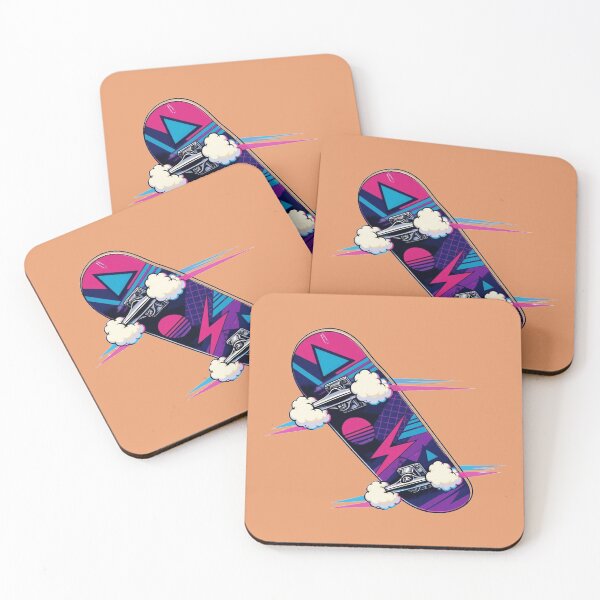 Item preview, Retro Skateboard Neon Cloud Wheels Synthwave 80s Skate Design designed and sold by KungPowUnicorn.