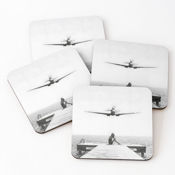 Item preview, Steady As She Goes; spitfire aircraft coming in for an island landing black and white photography photographs photograph designed and sold by Astrid Arkhangelsky.