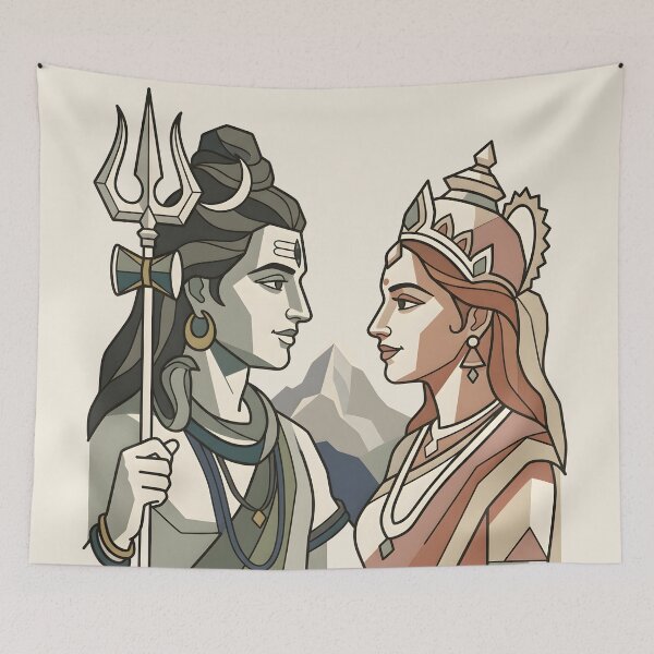 Item preview, Shiva Parvati Polygonal Geometric Line Art designed and sold by hutofdesigns.