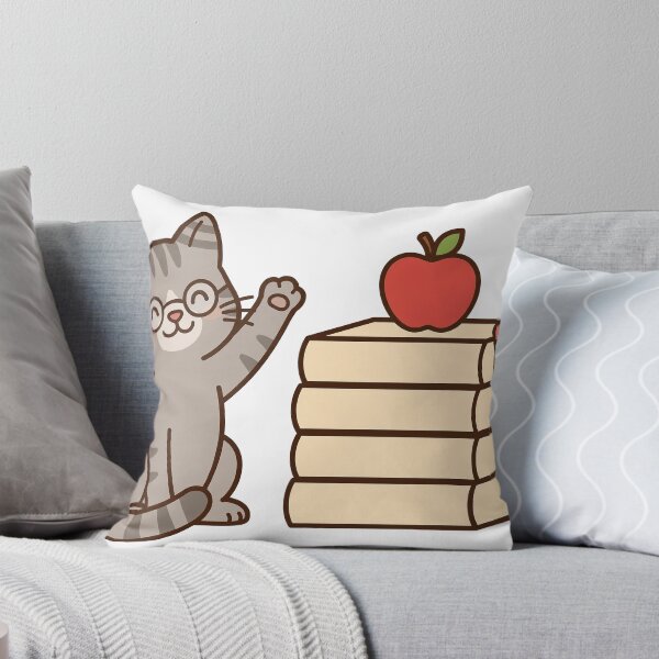 Item preview, Grey Tabby Teacher Cat with Glasses, Books, Apple and Pencils, Classroom Cat designed and sold by ElicitaDesign.