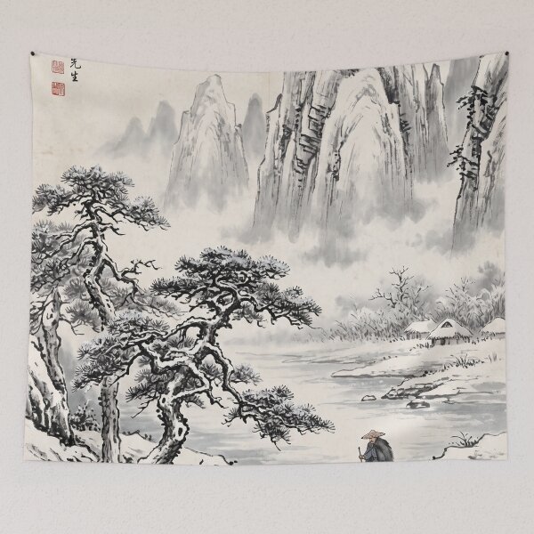 Item preview, Pine Trees River Bridge and Misty Peaks designed and sold by catelineolison.