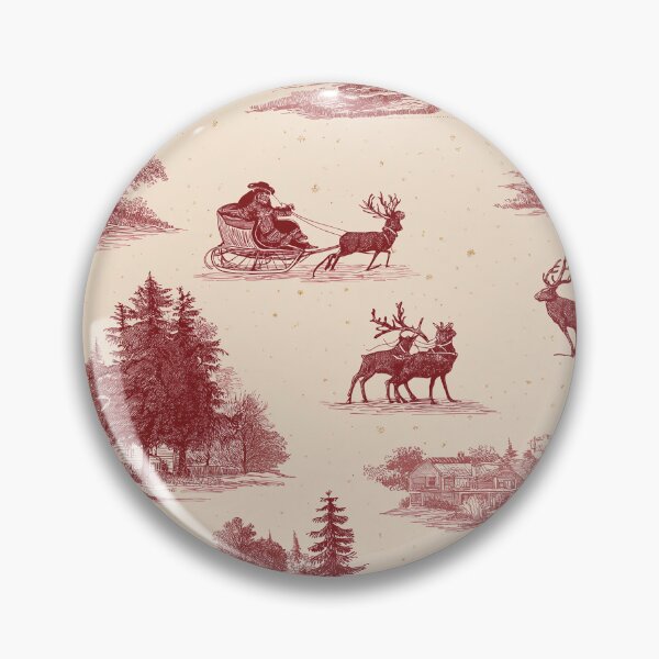 Item preview, Vintage Christmas Toile de Jouy – Burgundy Winter Village and Reindeer designed and sold by BigDigital.