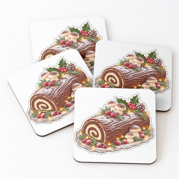 Item preview, Yule Log Cake Die-Cut Sticker, Bûche de Noël with Meringue Mushrooms & Sugared Cranberries designed and sold by PriyankaSonara.