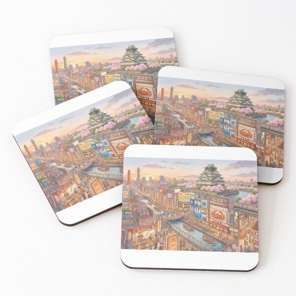 Item preview, Japan Travel Poster – Osaka Castle and Dotonbori designed and sold by EchoWave11.