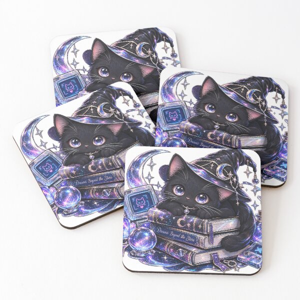 Item preview, Cosmic Black Cat Witch with Galaxy Spellbooks and Stars designed and sold by IzTRisa.