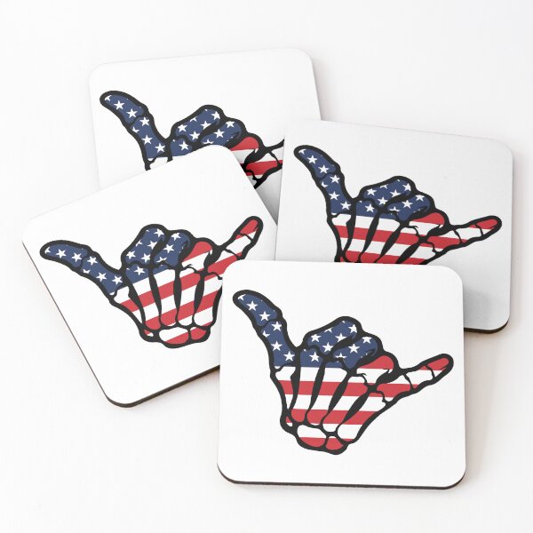 Item preview, American Flag Skeleton Shaka - Patriotic Surf Hang Loose designed and sold by Marshallamoakohene.