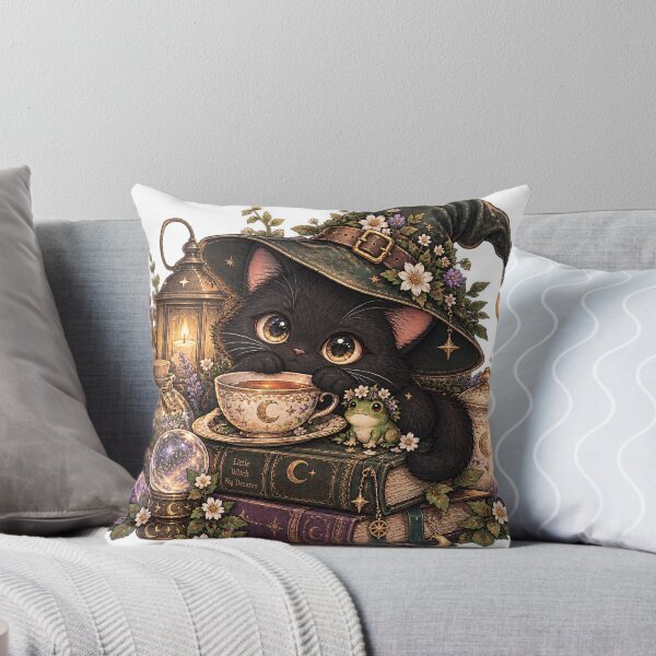 Item preview, Black Cat Witch Magical Tea Party Vintage Fantasy Art designed and sold by IzTRisa.