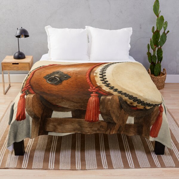 Item preview, Traditional Japanese Taiko Drum on Wooden Stand Watercolor Art designed and sold by vekotpu.