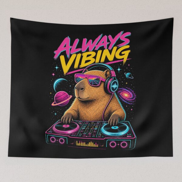 Item preview, Chill Synthwave Capybara DJ - Always Vibing designed and sold by digital.stickerperso.com.