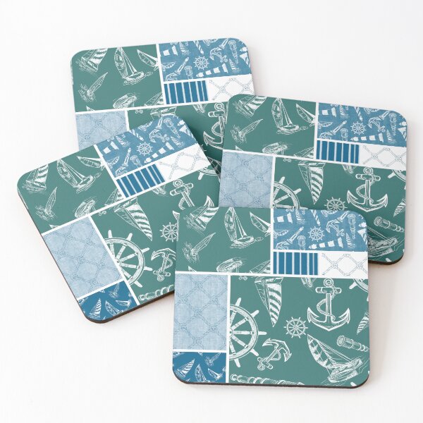 Item preview, Ocean Blue and Blue Green  Quilt Design Nautical Charcoal Sketches Collection- Features Netting, Stripes, Nautical Items, and Lighthouse Designs designed and sold by PD-Coastal.