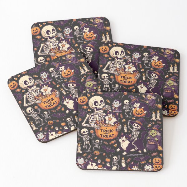 Item preview, Tis The Season Halloween Cats | Spooky Cute Tuxedo Cat Skeleton Witch Sticker Pattern designed and sold by DesignArtique.
