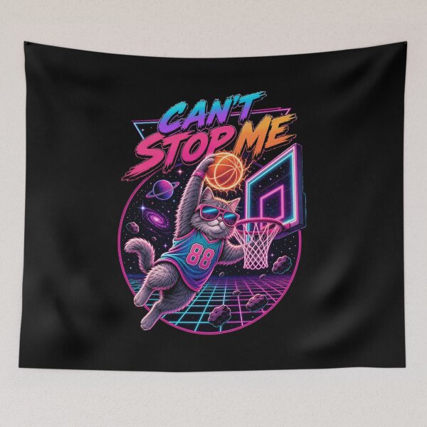 Item preview, Retro Synthwave Dunking Cat - Can't Stop Me designed and sold by digital.stickerperso.com.