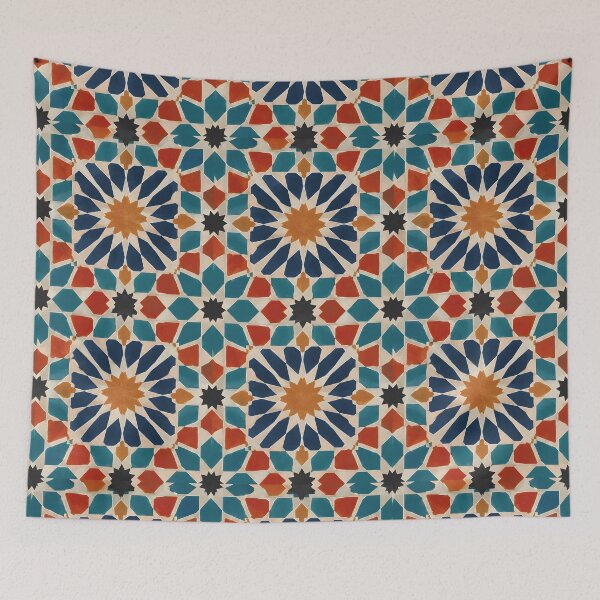 Item preview, Moroccan Tiles Seamless Pattern Canvas Print | Bold Terracotta & Cobalt Zellige Wall Art | Modern Mudéjar Geometric Mosaic Poster | Ethnic Kitchen Backsplash Decor designed and sold by SergioMiklos.