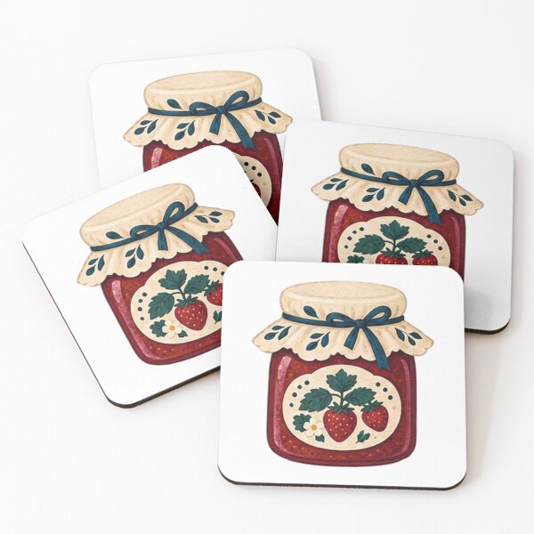 Item preview, Strawberry Jam Jar with Folk Label and Cloth Lid designed and sold by H. Doucette Studio.