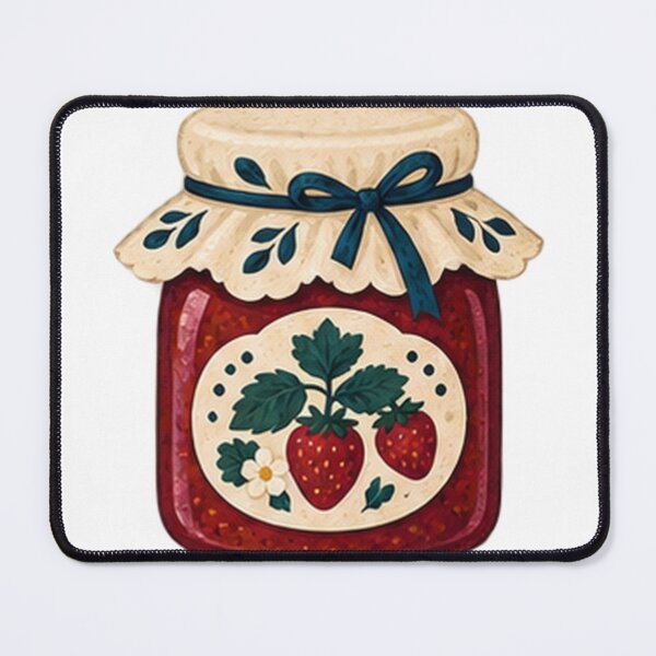 Item preview, Strawberry Jam Jar with Folk Label and Cloth Lid designed and sold by H. Doucette Studio.
