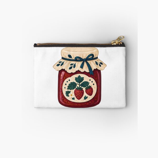Item preview, Strawberry Jam Jar with Folk Label and Cloth Lid designed and sold by H. Doucette Studio.