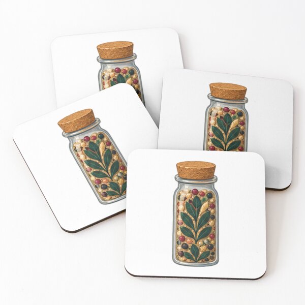 Item preview, Corked Spice Jar with Folk Leaf Design designed and sold by H. Doucette Studio.