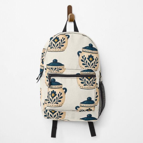 Item preview, Cream Folk Painted Crock with Navy Lid designed and sold by H. Doucette Studio.