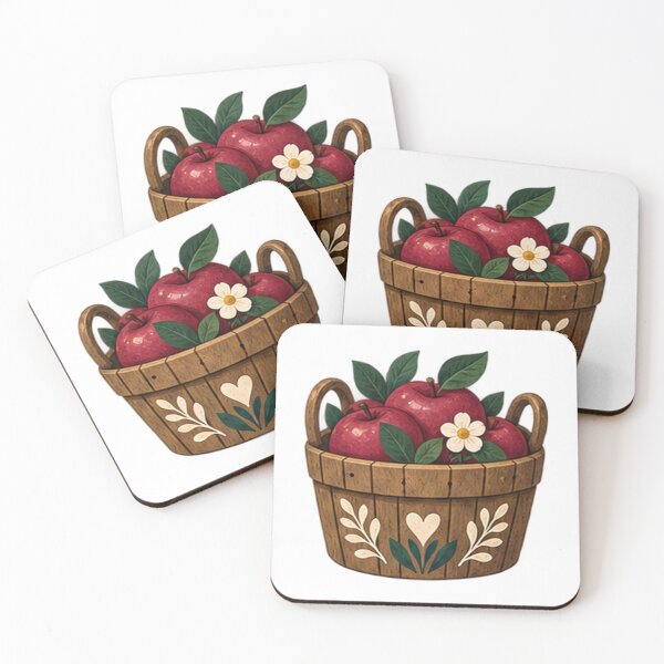 Item preview, Red Apples in a Folk Painted Wooden Basket designed and sold by H. Doucette Studio.
