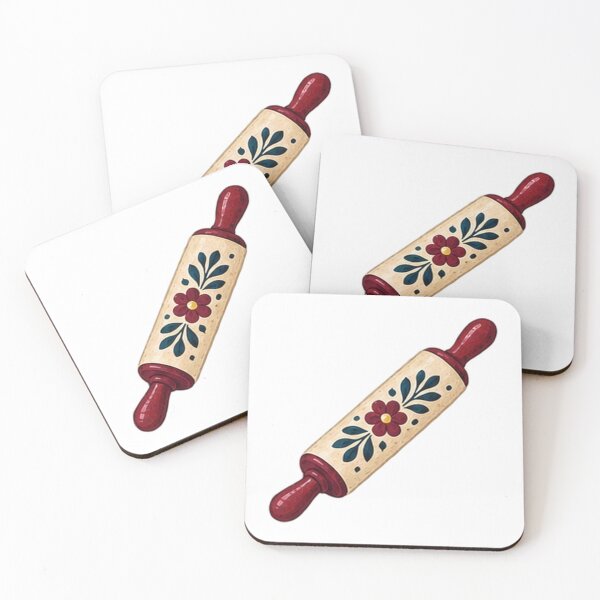 Item preview, Folk Floral Rolling Pin with Red Handles designed and sold by H. Doucette Studio.