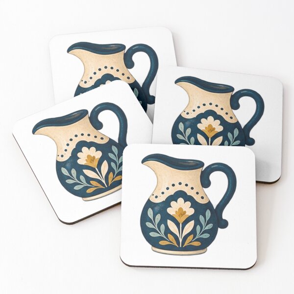 Item preview, Navy and Cream Folk Floral Pitcher designed and sold by H. Doucette Studio.