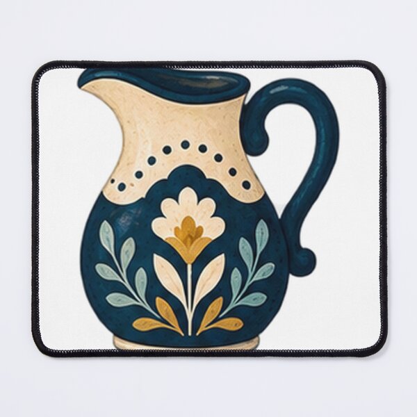 Item preview, Navy and Cream Folk Floral Pitcher designed and sold by H. Doucette Studio.
