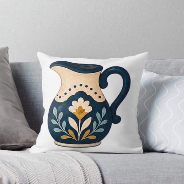 Item preview, Navy and Cream Folk Floral Pitcher designed and sold by H. Doucette Studio.