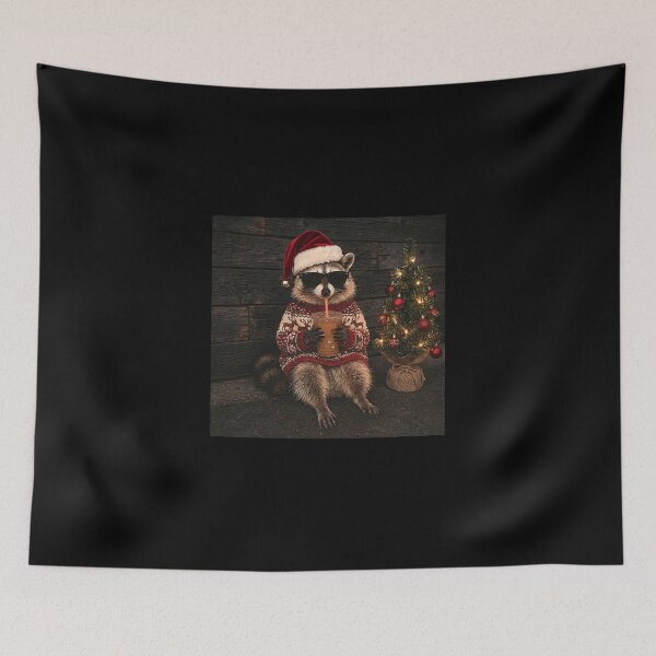 Item preview, Christmas Raccoon Santa Hat Sunglasses Iced Coffee Ugly Sweater Humor designed and sold by Surface-Fds.