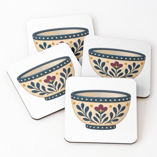 Item preview, Cream Folk Floral Mixing Bowl with Navy Rim designed and sold by H. Doucette Studio.