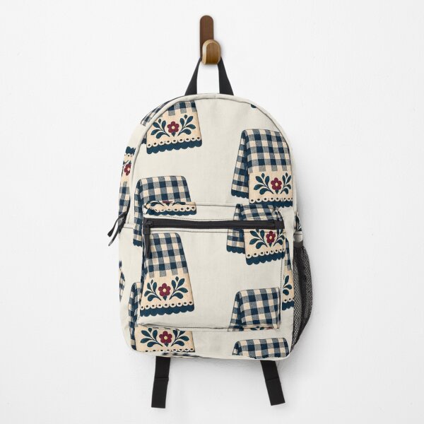 Item preview, Navy Gingham Tea Towel with Folk Embroidery designed and sold by H. Doucette Studio.